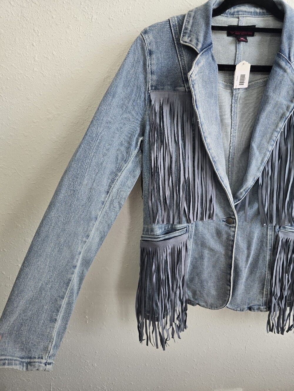 Rock & Roll Denim Fringe Western Denim Blazer Jacket NWT Medium - Picture 5 of 10